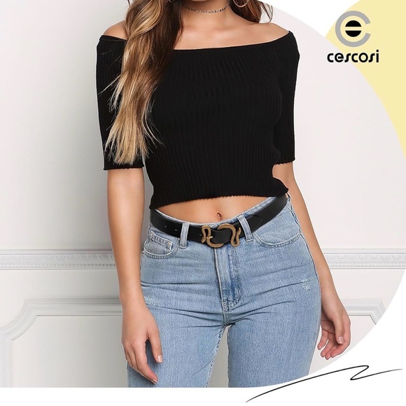 Black and Gold Leather Belt with Unique Buckle - Picture 2 of 3